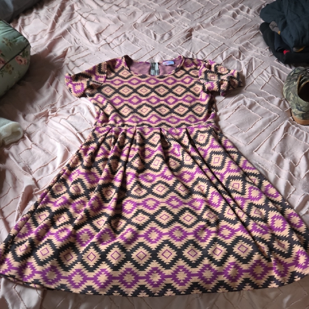 LuLaRoe Kids Dress in Pink and Black Diamond Pattern